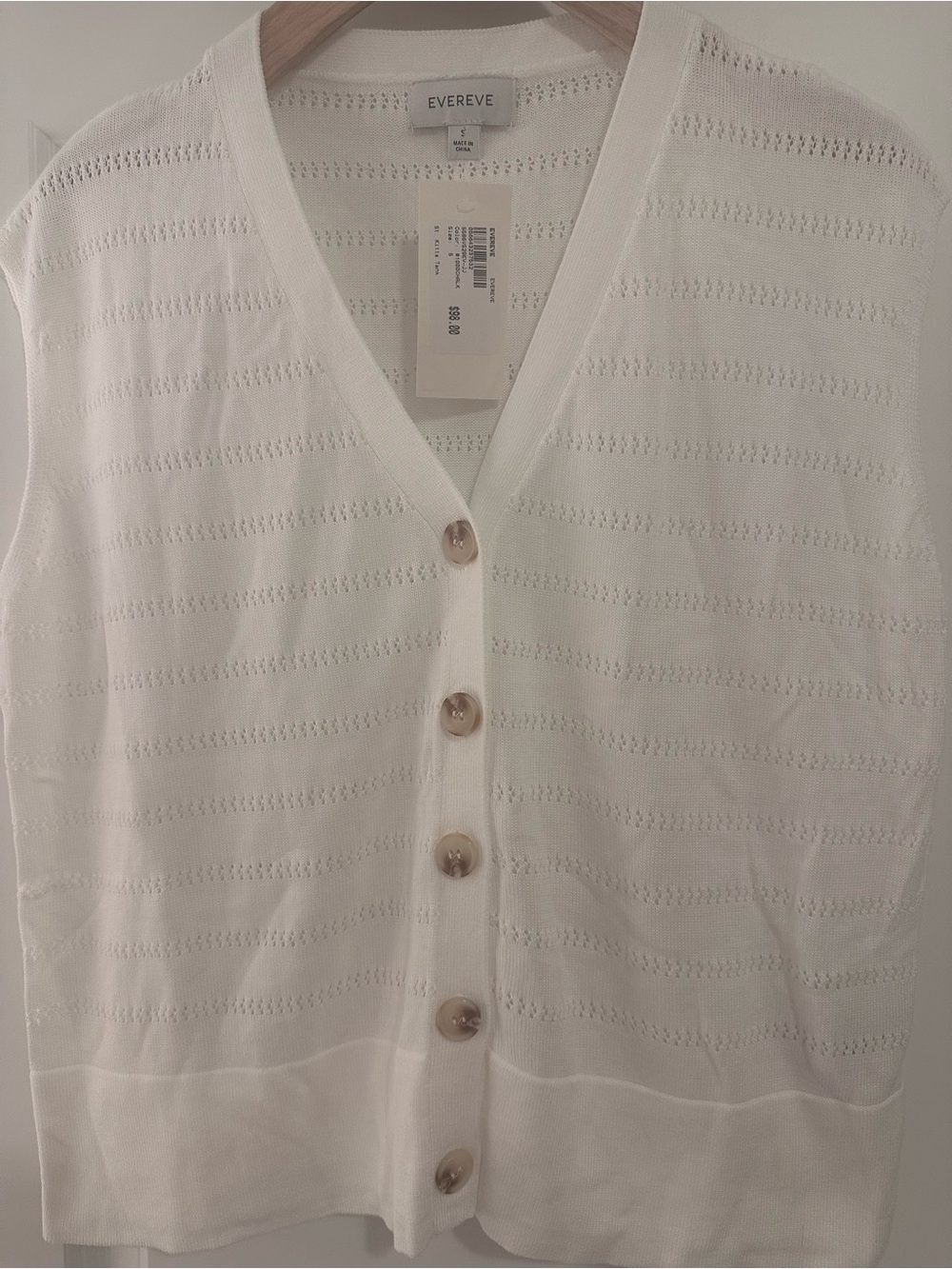 Evereve Cream Open-Knit Button Vest - Picture 3 of 5